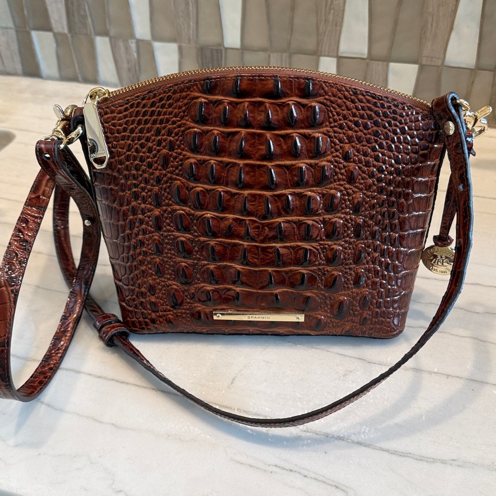 Brahmin Mini Duxbury Brown Pecan Melbourne Crossbody Bag - Picture 3 of 7